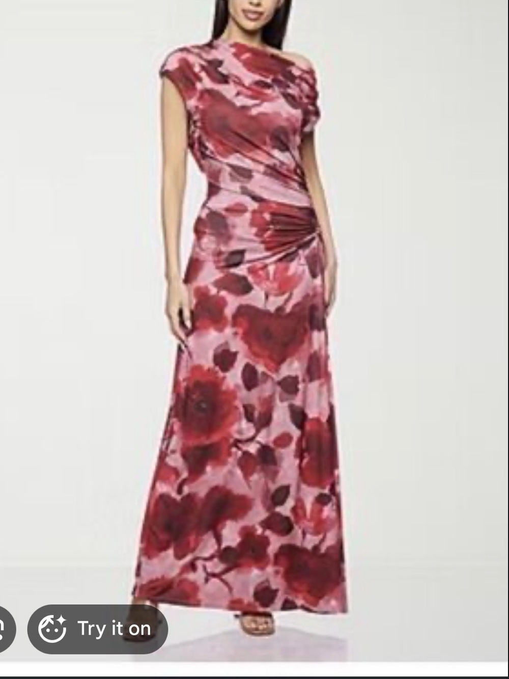Premier Pink and Red Floral Ruched Maxi Dress